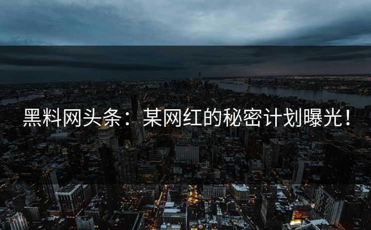 黑料网头条：某网红的秘密计划曝光！