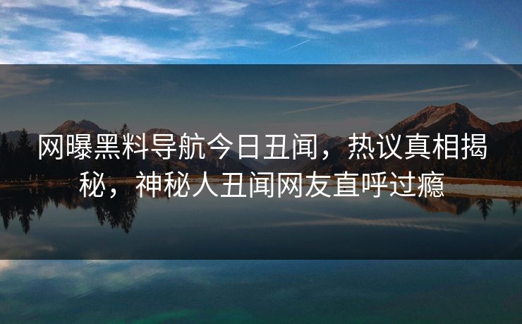 网曝黑料导航今日丑闻，热议真相揭秘，神秘人丑闻网友直呼过瘾