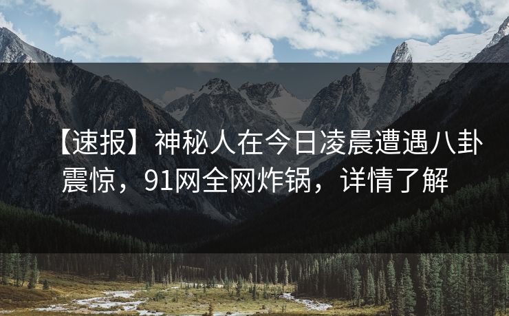 【速报】神秘人在今日凌晨遭遇八卦震惊，91网全网炸锅，详情了解