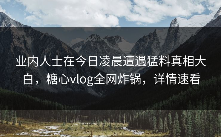 业内人士在今日凌晨遭遇猛料真相大白，糖心vlog全网炸锅，详情速看
