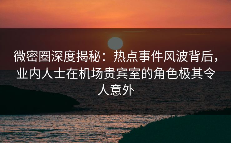 微密圈深度揭秘：热点事件风波背后，业内人士在机场贵宾室的角色极其令人意外